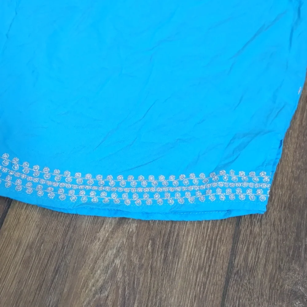 St John's Bay sleeveless tank vibrant blue tassle tie embroidered detail Medium - Picture 4 of 4